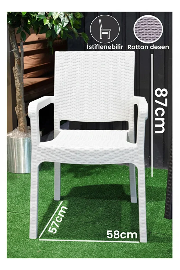 Alezy Troy Rattan Desenli Koltuk Kollu Balkon Bahçe Koltuğu